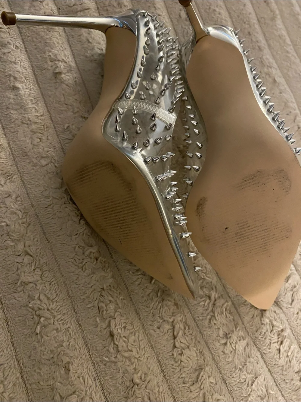 Steve Madden Clear Silver Spike Pointed-Toe Flats - Like New